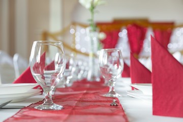 Large dining hall with tables set up