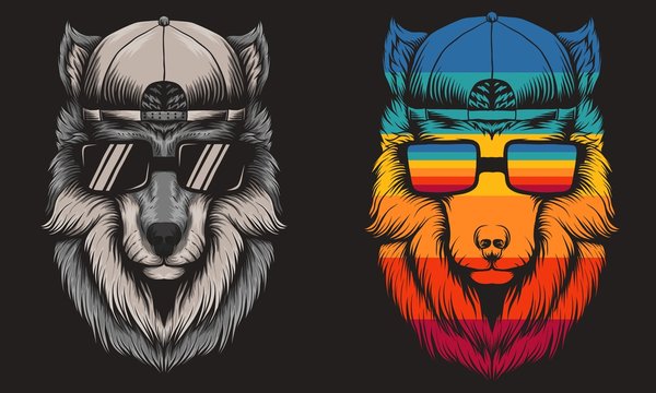Wolf cool Retro vector illustration