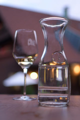 glass of wine on table with blurred background