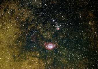 Lagune nebula and trifid nebula, Milky Way and starry sky background
