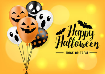 Happy Halloween banner, party balloons, all objects are grouped. 
