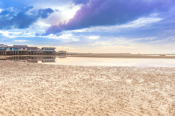 fishing villages on the sand bars in beautiful morning sunrise