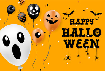 Happy Halloween banner, party balloons, all objects are grouped. 