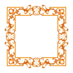 Baroque style elements. Watercolor hand drawn vintage engraving floral scroll filigree design frame.