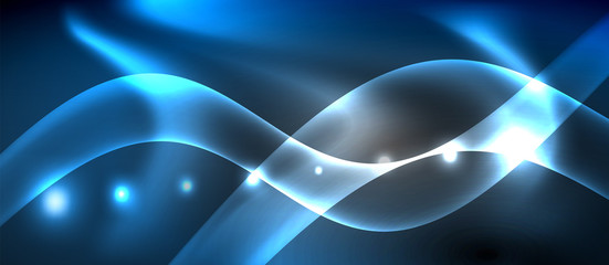 Glossy glowing neon light wave background