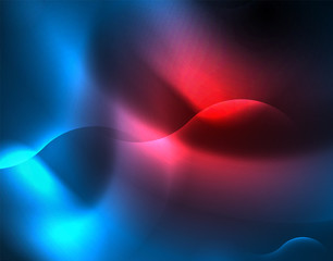 Neon glowing wave lines, blue hi-tech futuristic abstract background template
