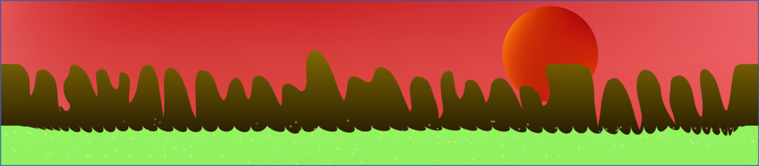 Coral sky, and mountains landscape. 