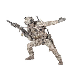 Army soldier going in attack isolated studio shoot