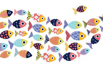 School of fish. Nice decorative illustration.Vector sea poster.
