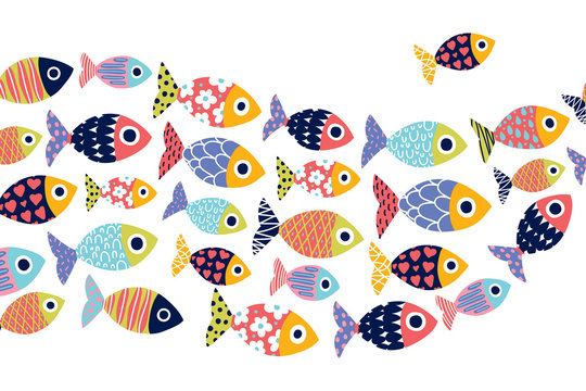 School of fish. Nice decorative illustration.Vector sea poster.