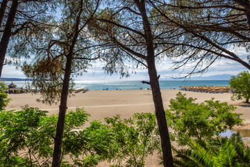 Oren Beach Panoramic view. Burhaniye district popular touristic destination a summer day. Summer beach landscape. Balikesir Turkey