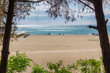 Oren Beach Panoramic view. Burhaniye district popular touristic destination a summer day. Summer beach landscape. Balikesir Turkey