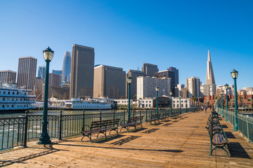 San Francisco, California, USA - MARCH 15 2019: View of the SF Financial District on a sunny