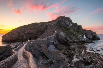 Sunset on the island of San juan de Gaztelugatxe. Basque Country