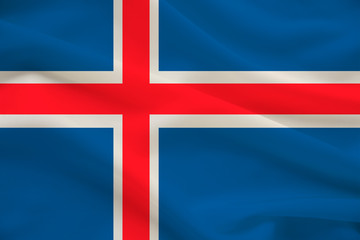 national flag of the country iceland on delicate silk with creases from the wind, concept of travel, immigration, politics, copy space, close-up