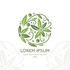Fototapeta na wymiar Green leaves emblem template with organic and abstract vector elements. Can be used for logo and monogram. Great for invitation, flyer, menu, brochure, background or any desired idea.