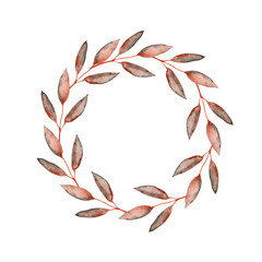 Fototapeta premium Watercolor autumn set with orange brown leaves and twigs, apples. Ideal for cards and invitations.