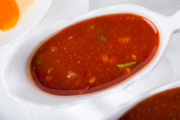 Red hot tomato sauce closeup.