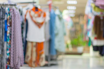 Abstract, blurred image of a clothing store.