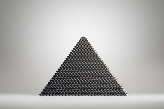 Abstract black pyramid on grey background