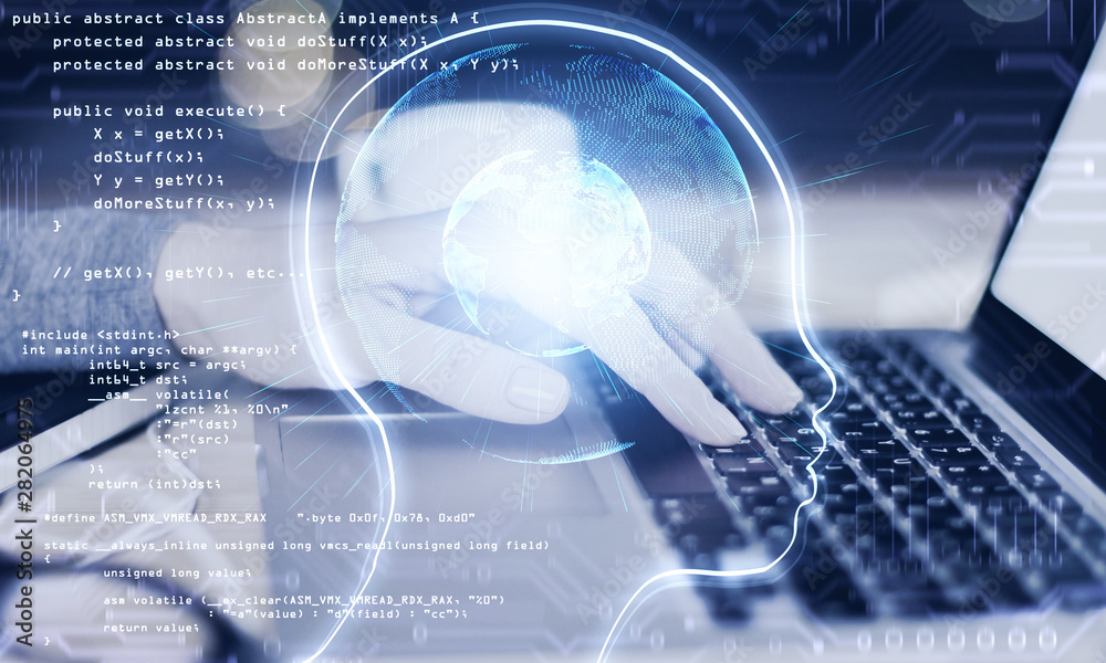 Aufkleber Hands using programming laptop