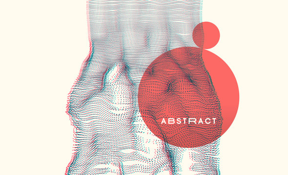 Wave with connected dots. 3D grid surface in technology style. Abstract background. Vector illustration with particle.