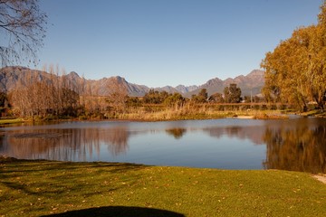 Beautiful lake at a South African wine farm