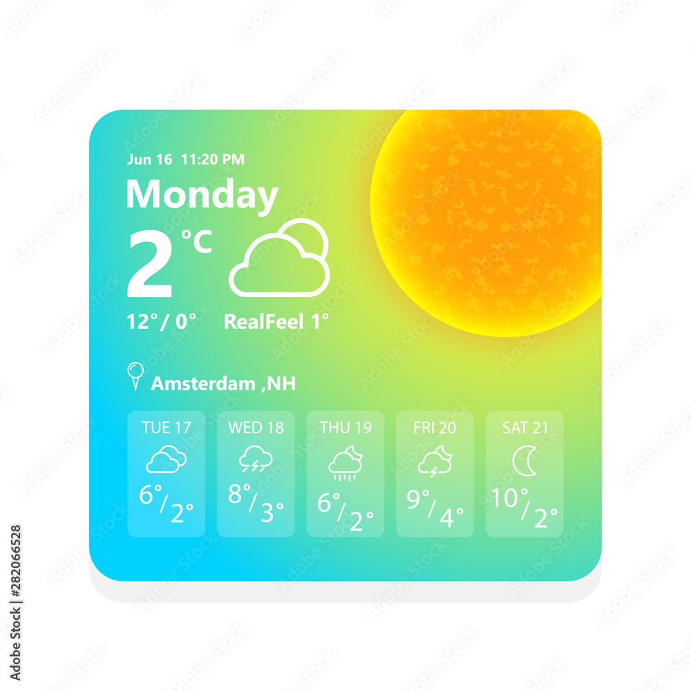 Wall mural weather forecast widget mobile application program layout template vector illustration