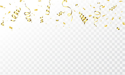 Celebration background template with confetti and gold ribbons. luxury greeting rich card.