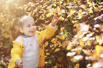 Children walk in the autumn park