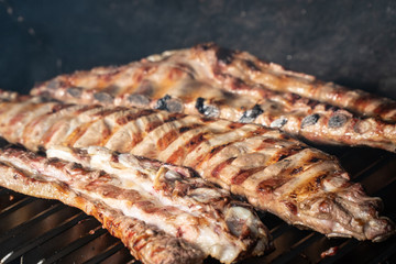 Barbecue grill with grilled pork ribs