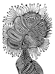 Coloring page with fantastic flower. Psychedelic stylish card. Vector hand drawn illustration Antistress tribal background.