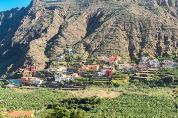 Banana plantations in the village Hermigua on La Gomera. The small village lives from tourism and agriculture