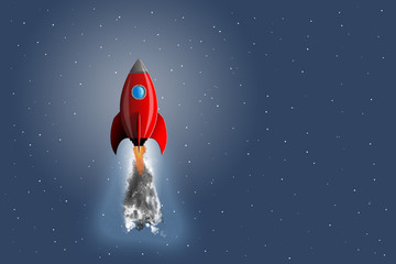 3d cartoon rocket flying through space