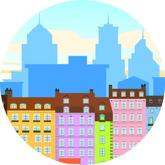 vector image of apartment buildings on the background of the modern city. EPS-10