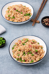 Japan fired rice with peas and chopstick