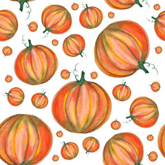 Watercolor pattern with pumpkins. Perfect for Halloween cards and invitations.