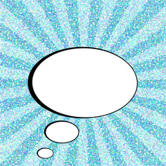 Retro comic book style blank speech bubble pop art illustration on pointillist abstract blue dotted background
