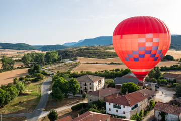 Fototapeta na wymiar Balloon trip, flying over the Burgos area, Medina de Pomar. Spain
