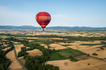 Balloon trip, flying over the Burgos area, Medina de Pomar. Spain