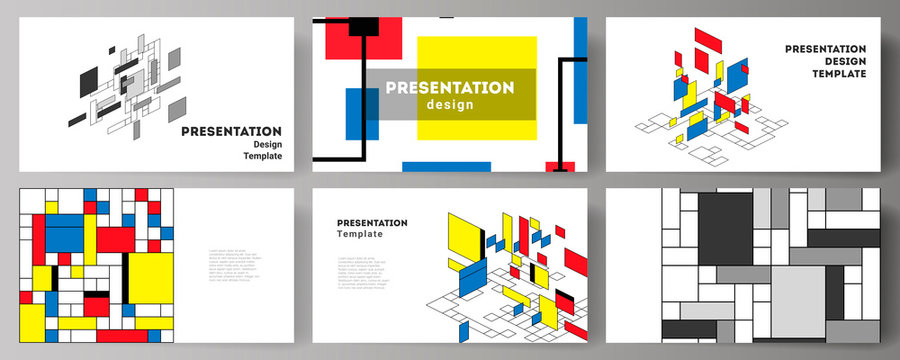 The minimalistic abstract vector editable layout of the presentation slides design business templates. Abstract polygonal background, colorful mosaic pattern, retro bauhaus de stijl design.