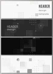The minimalistic vector illustration of the editable layout of headers, banner design templates. Abstract vector background with fluid geometric shapes.