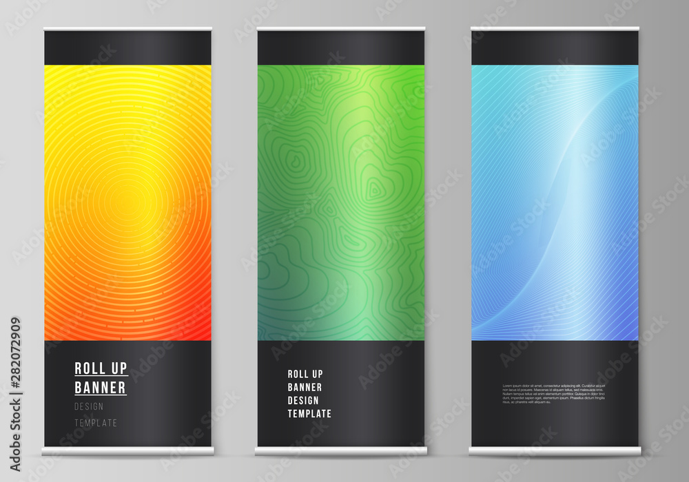 Wall mural the vector illustration of the editable layout of roll up banner stands, vertical flyers, flags desi
