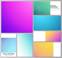 Fototapeta premium The minimalistic abstract vector illustration of the editable layouts of modern social network mockups in popular formats. Abstract geometric pattern with colorful gradient business background.