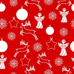 Naklejka na ściany i meble Christmas white snowflake on abstract red bakcground vector illustration eps10. Wrapping paper.