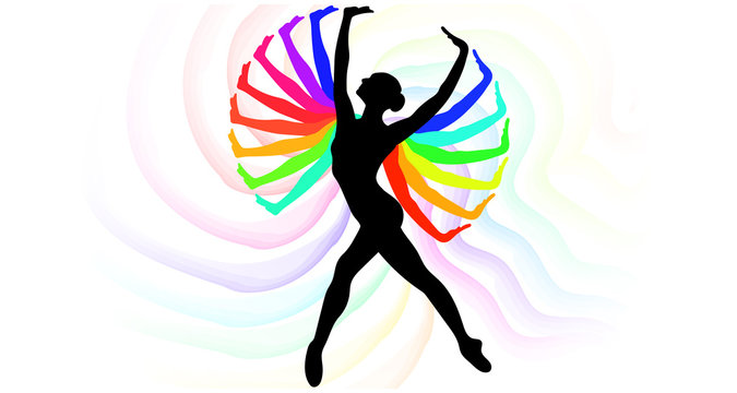 Silhouette of a ballerina in a rack with a colorful background