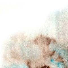  Watercolor background blue with gray. Autumn clouds.