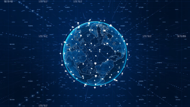 Technology Data Network Connection and Cyber Security Concept. Earth element furnished by Nasa.