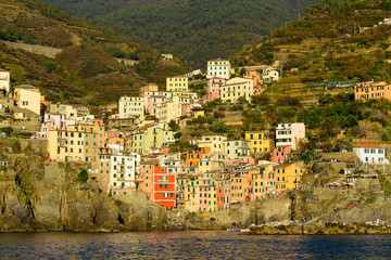 Fototapeta na wymiar Riomaggiore, Cinque Terre view from the sea