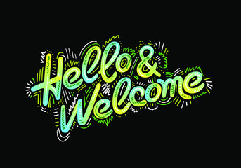 Lettering hello and welcome wrote by brush. Hello welcome calligraphy. © visio